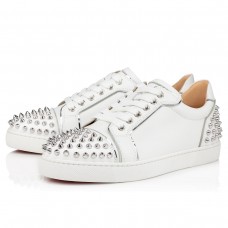 Christian Louboutin Women's Vieira 2 Flat Sneakers In White Calfskin Christian Louboutin Women's Vieira 2 Flat Sneakers In White Calfskin