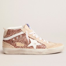 Golden Goose Women's Mid Star Sneakers with Pink-gold Glitter Golden Goose Women's Mid Star Sneakers with Pink-gold Glitter