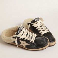 Golden Goose Women's Black Ball Star Sabots with Shearling Lining Golden Goose Women's Black Ball Star Sabots with Shearling Lining