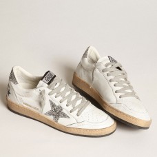 Golden Goose Women's Ball Star Sneakers with Silver Glitter Star and Heel Tab Golden Goose Women's Ball Star Sneakers with Silver Glitter Star and Heel Tab