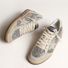 Golden Goose Women's Ball Star Sneakers in Silver Glitter and Suede Golden Goose Women's Ball Star Sneakers in Silver Glitter and Suede