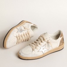 Golden Goose Women's Ball Star Sneakers with Silver Star and Gold Glitter Heel Tab Golden Goose Women's Ball Star Sneakers with Silver Star and Gold Glitter Heel Tab