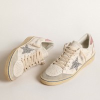 Golden Goose Women's Ball Star Sneakers with Silver Glitter Star and Pink Suede Heel Tab Golden Goose Women's Ball Star Sneakers with Silver Glitter Star and Pink Suede Heel Tab