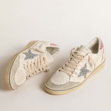 Golden Goose Women's Ball Star Sneakers with Silver Glitter Star and Pink Suede Heel Tab Golden Goose Women's Ball Star Sneakers with Silver Glitter Star and Pink Suede Heel Tab