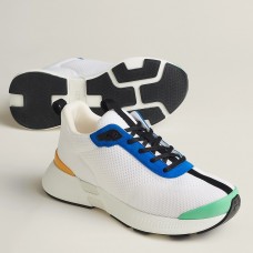 Hermes Heros Sneakers in White Knit and Blue Suede Hermes Heros Sneakers in White Knit and Blue Suede