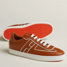 Hermes Boomerang Sneakers In Brown Epsom Calfskin Hermes Boomerang Sneakers In Brown Epsom Calfskin