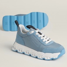 Hermes Men's Impulse Sneakers in Blue Fabric and Leather Hermes Men's Impulse Sneakers in Blue Fabric and Leather