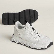 Hermes Men's Impulse Sneakers in White Fabric and Leather Hermes Men's Impulse Sneakers in White Fabric and Leather