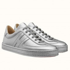 Hermes Boomerang Sneakers In Silver Epsom Leather Hermes Boomerang Sneakers In Silver Epsom Leather