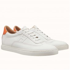 Hermes Men's Quicker Sneakers In White Calfskin Hermes Men's Quicker Sneakers In White Calfskin