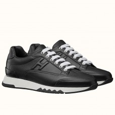 Hermes Men's Trail Sneakers In Black Calfskin Leather Hermes Men's Trail Sneakers In Black Calfskin Leather