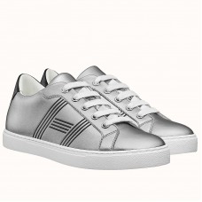 Hermes Men's Avantage Sneakers In Grey Metallic Leather Hermes Men's Avantage Sneakers In Grey Metallic Leather