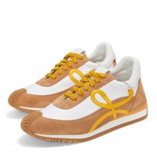 Loewe Women's Flow Runner Sneakers in White Nylon and Tan Suede Loewe Women's Flow Runner Sneakers in White Nylon and Tan Suede