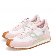 Loewe Women's Flow Runner Sneakers in White Nylon and Pink Suede Loewe Women's Flow Runner Sneakers in White Nylon and Pink Suede