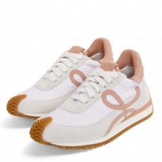 Loewe Women's Flow Runner Sneakers in White Nylon and Grey Suede Loewe Women's Flow Runner Sneakers in White Nylon and Grey Suede