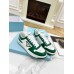 Prada Men's Downtown Sneakers in White and Green Leather Prada Men's Downtown Sneakers in White and Green Leather
