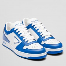 Prada Men's Downtown Sneakers in White and Blue Leather Prada Men's Downtown Sneakers in White and Blue Leather