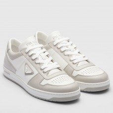 Prada Men's Downtown Sneakers in White and Grey Leather Prada Men's Downtown Sneakers in White and Grey Leather