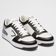 Prada Men's Downtown Sneakers in White and Black Leather Prada Men's Downtown Sneakers in White and Black Leather