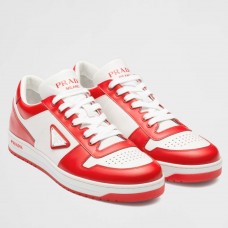 Prada Men's Downtown Sneakers in White and Red Leather Prada Men's Downtown Sneakers in White and Red Leather