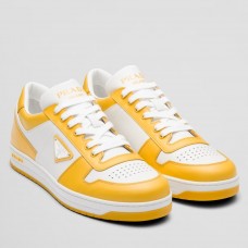 Prada Men's Downtown Sneakers in White and Yellow Leather Prada Men's Downtown Sneakers in White and Yellow Leather