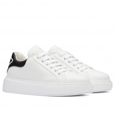 Prada Women's Macro Sneakers In White and Black Leather Prada Women's Macro Sneakers In White and Black Leather