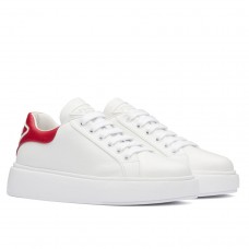 Prada Women's Macro Sneakers In White and Red Leather Prada Women's Macro Sneakers In White and Red Leather