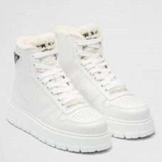Prada Women's High-top Sneakers in Leather and Shearling Prada Women's High-top Sneakers in Leather and Shearling