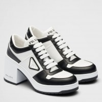 Prada Downtown High-heeled Sneakers in Black and White Leather Prada Downtown High-heeled Sneakers in Black and White Leather