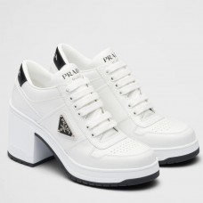 Prada Downtown High-heeled Sneakers In White Leather Prada Downtown High-heeled Sneakers In White Leather