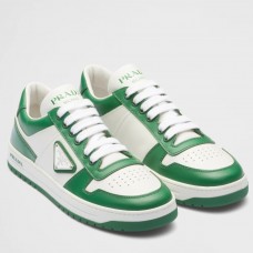 Prada Downtown Sneakers in White and Green Calfskin Prada Downtown Sneakers in White and Green Calfskin