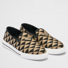 Prada Slip-on Sneakers in Black/Beige Embroidered Fabric Prada Slip-on Sneakers in Black/Beige Embroidered Fabric
