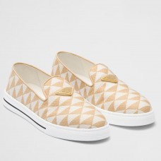 Prada Slip-on Sneakers in White/Beige Embroidered Fabric Prada Slip-on Sneakers in White/Beige Embroidered Fabric